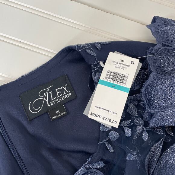 NWT Alex Evenings Navy Tea Length Mother Of The Bride Evening Dress 16 81122421 - Picture 9 of 10